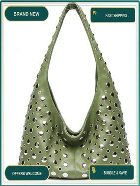 Punk Studded Shoulder Bag Soft PU Leather Y2K Purse